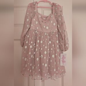 Bonnie Jean Pink and Silver Polka Dot Kids Dress